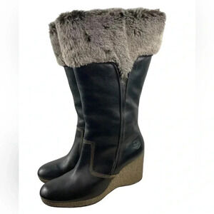 💥HOST PICK x 2💥 Timberland Monogram Wedge Knee  High Black Fur Boots Size 9